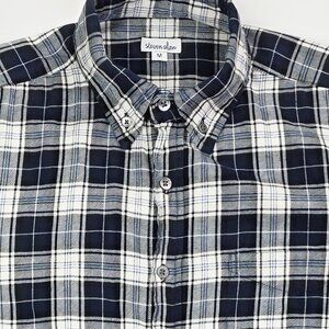 Steven Alan Medium Mens Navy White Plaid Flannel Button Down Long Sleeve Shirt